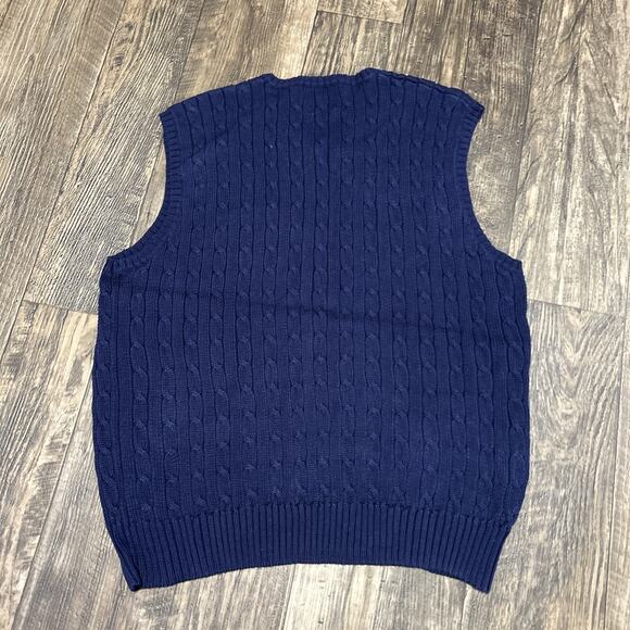 Ralph Lauren Polo Golf Sweater Vest Cable Knit Large Pima Cotton Blue Navy - Picture 3 of 4